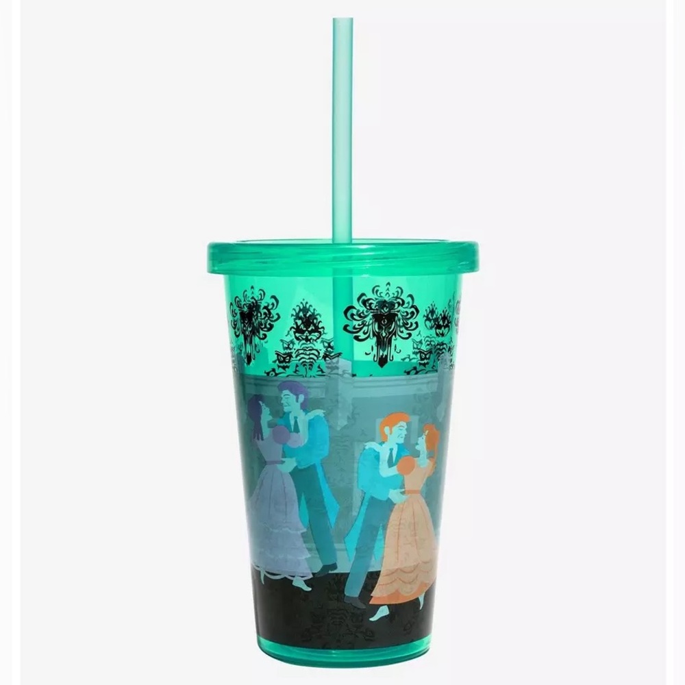 FUNKO DISNEY THE HAUNTED MANSION Ballroom Dancers ACRYLIC TRAVEL CUP with STRAW!